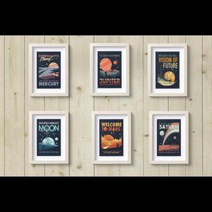 Space Travel Cosmos Cruise Astrology Astronaut Wall Art Set of 6 Prints